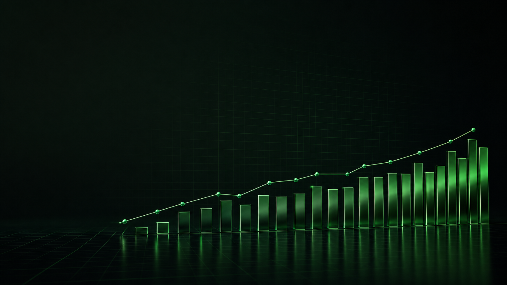 Glossy green growth chart on a dark grid
